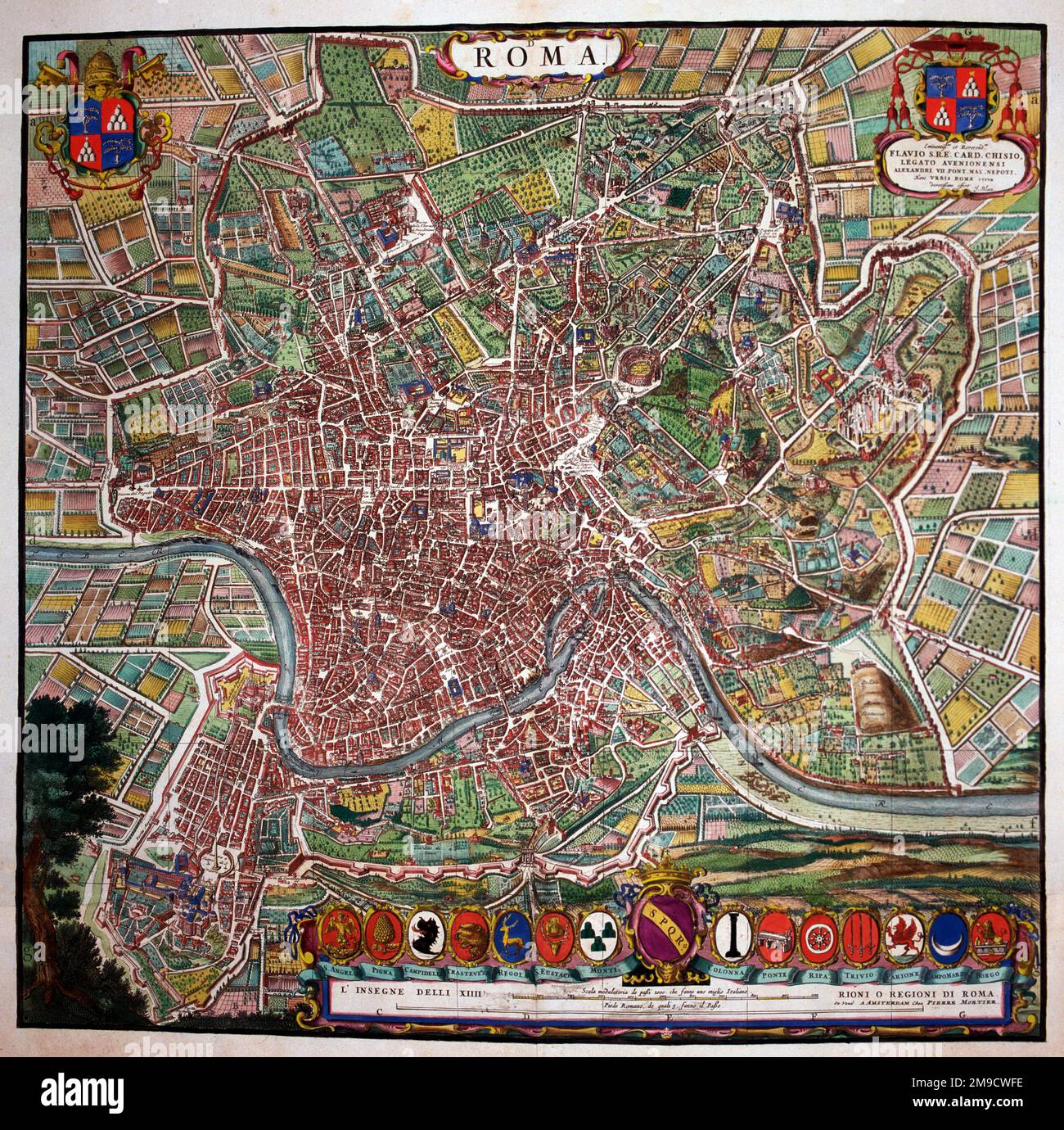 Ciudad del siglo 17th Mapa de Roma, Italia Foto de stock