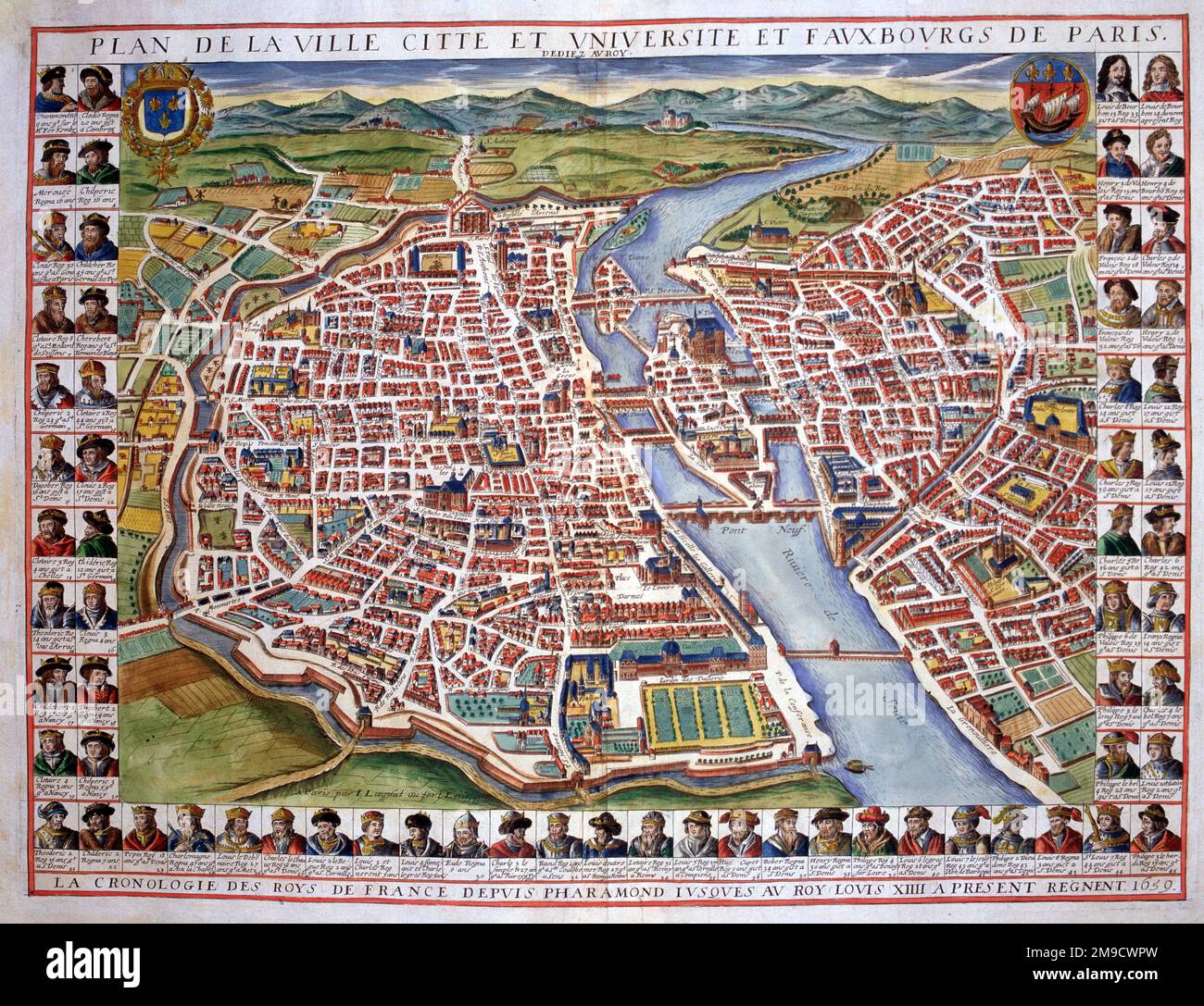 Ciudad del siglo 17th Mapa de París, Francia Foto de stock