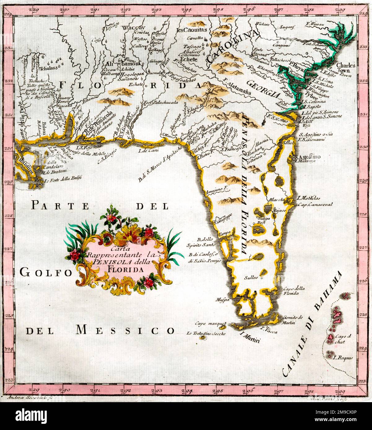 18th Century Mapa de Florida, América Carta Rappresentante la