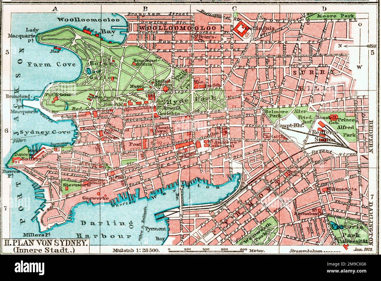 Sydney, Australia Town Plan Mapa Foto de stock