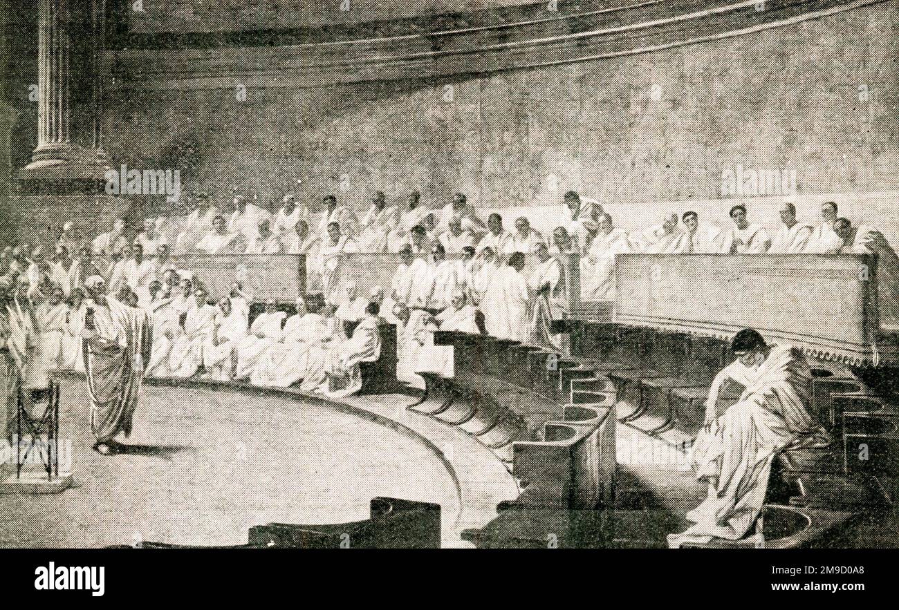 Senado Romano - Cicerón acusando a Catilina de traición Foto de stock