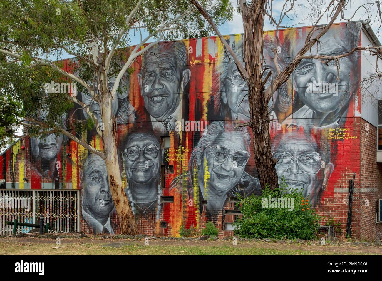 Mural de la Liga de Avance Aborigen, Thornbury, Victoria, Australia Foto de stock