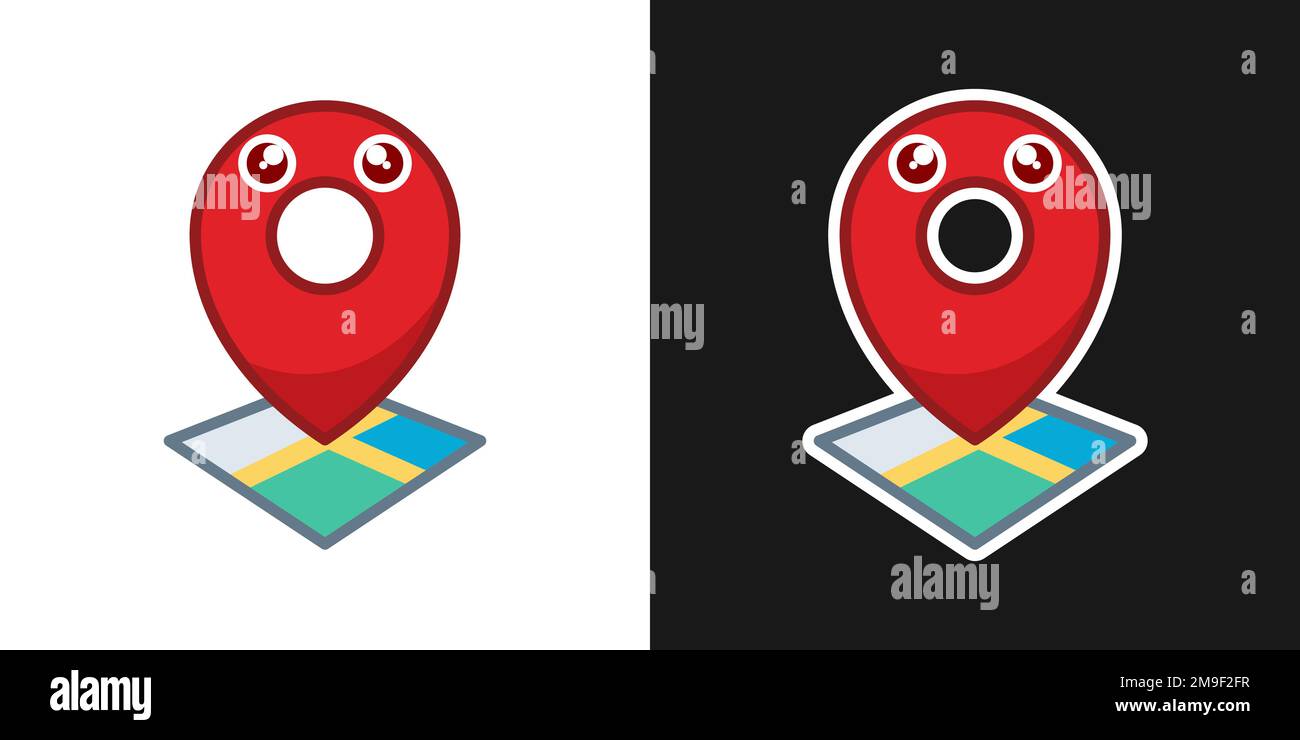 Una ilustración vectorial de iconos de ubicación GPS en mapas sobre