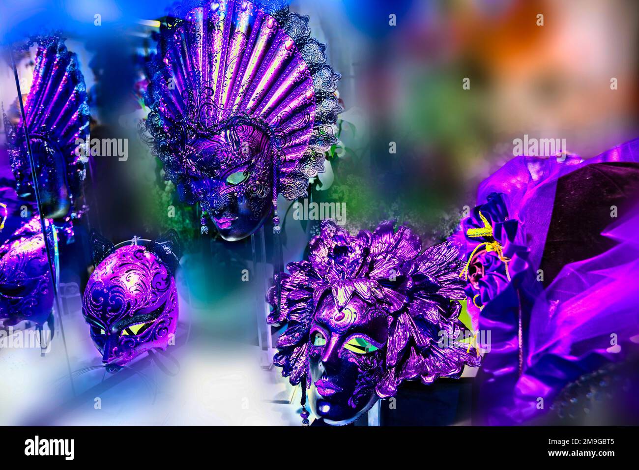 Primer plano de máscaras de carnaval, Venecia, Italia Foto de stock