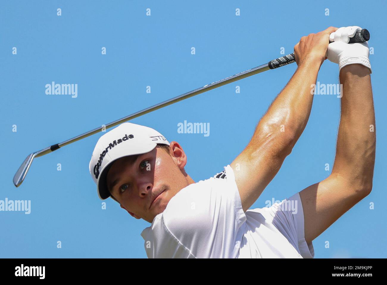 Denmark's Nicolai Hojgaard tees off on the first hole during the ...