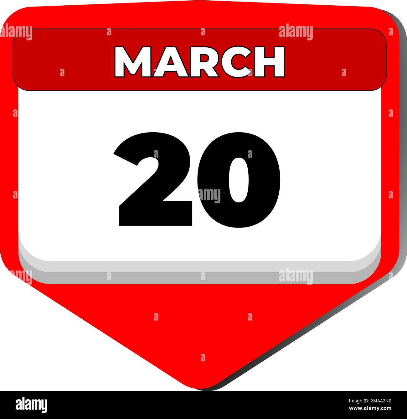20 marzo vector icono día calendario. 20 fecha de marzo. Vigésimo día