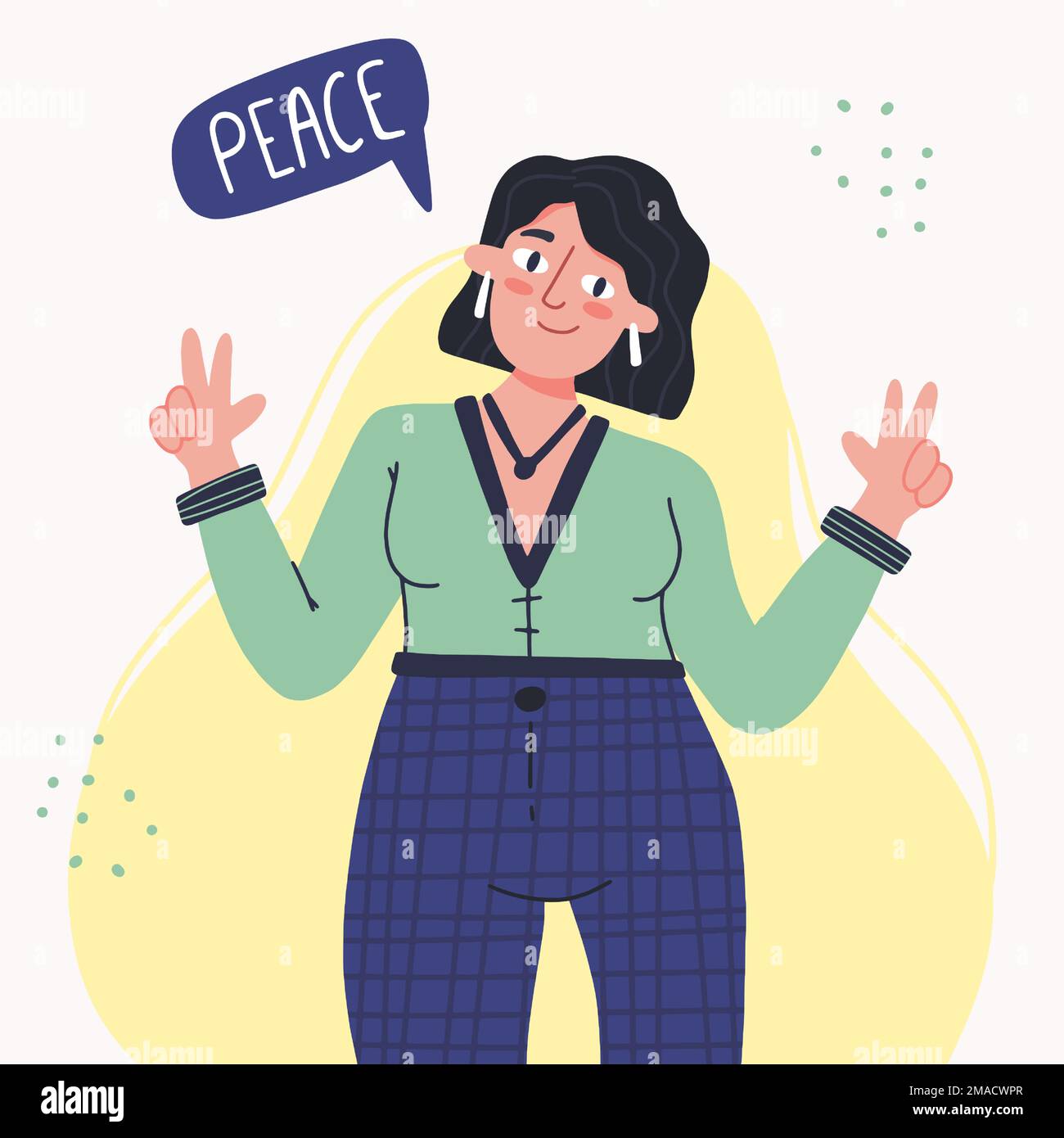 La mujer quiere paz y bondad. Concepto de paz. Estilo de dibujo a mano  Imagen Vector de stock - Alamy