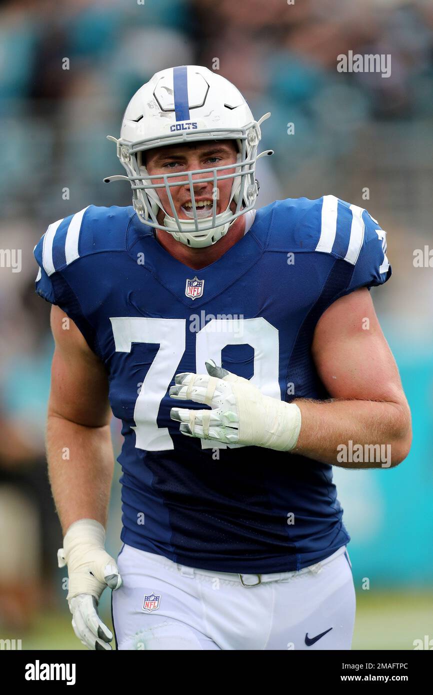 Indianapolis Colts offensive tackle Bernhard Raimann runs to the sideline  during the first half of an NFL football game against the Houston Texans  Sunday, Sept. 11, 2022, in Houston. (AP Photo/David J.