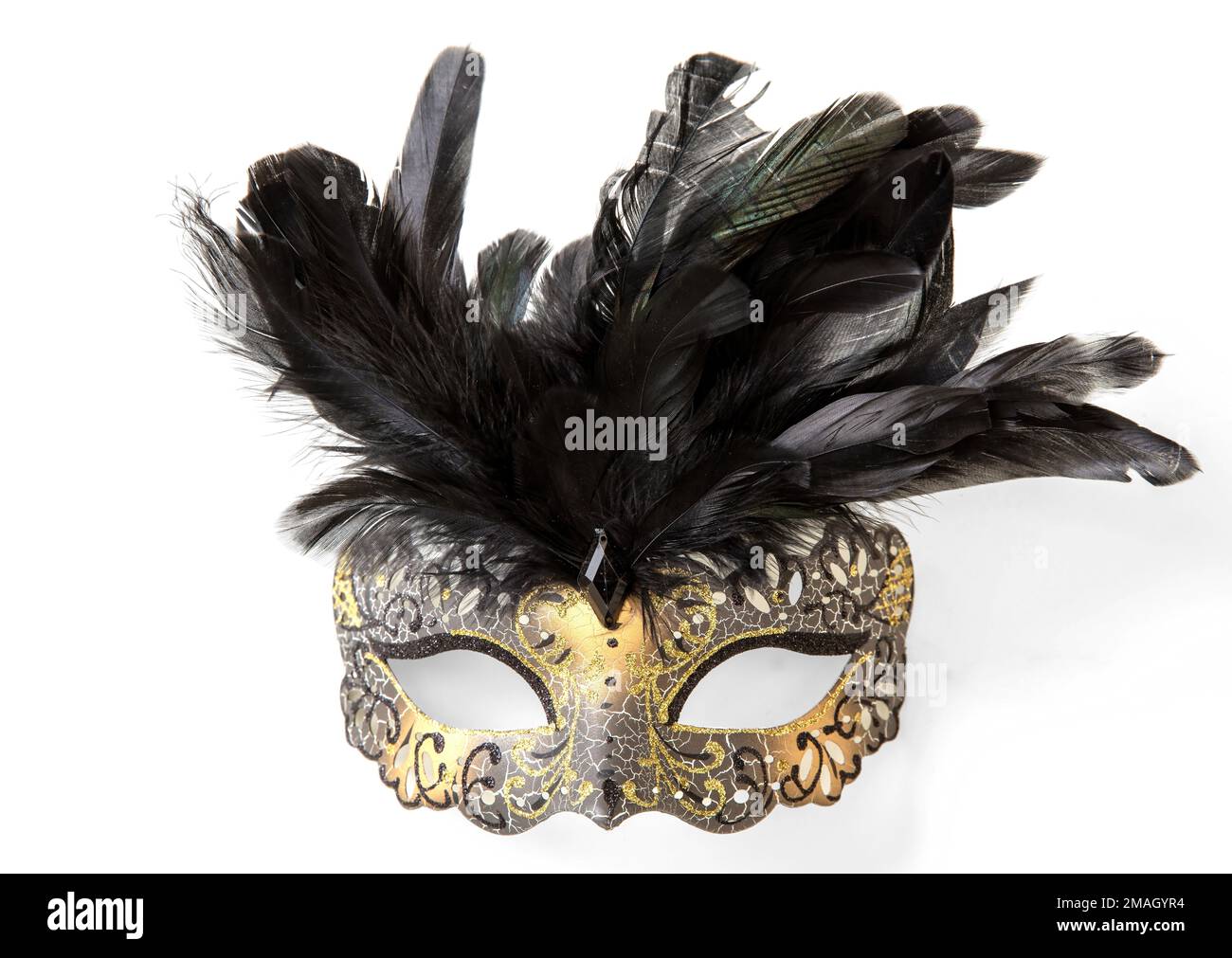 Máscara veneciana del carnaval de color dorado con la decoración de la