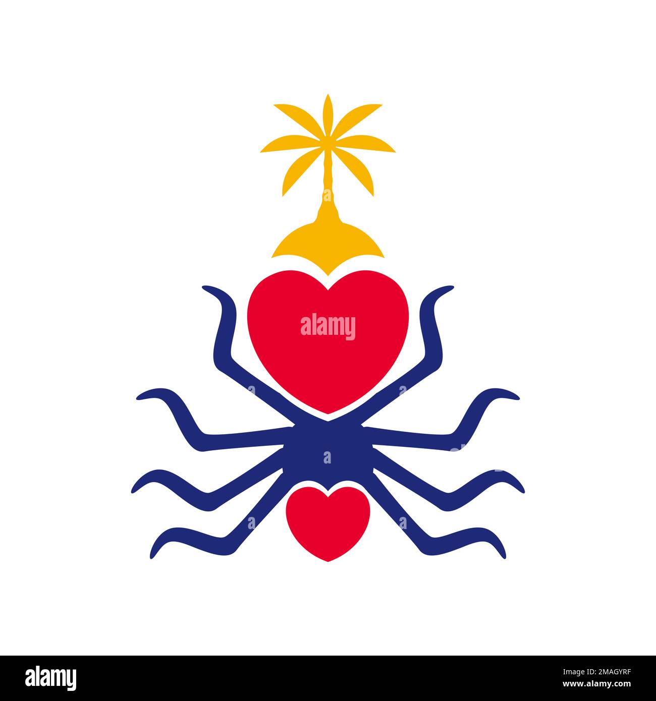 araña con amor y árboles de coco naturaleza hábitos colorido diseño de logotipo vector icono ilustración plantilla Ilustración del Vector
