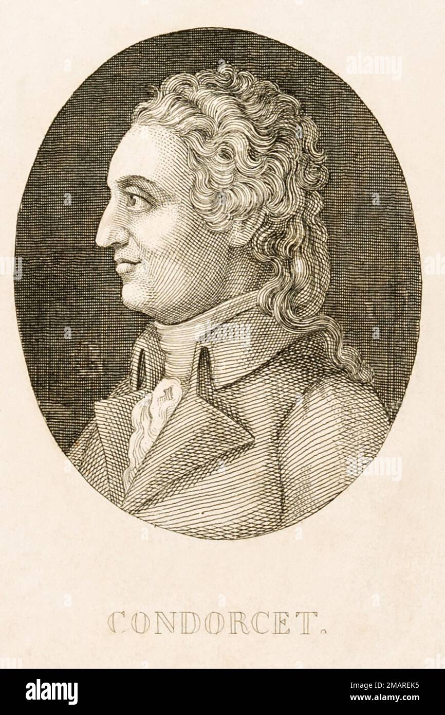 1794 aprox. FRANCIA: El célebre francés NICOLAS DE CONDORCET ( 1743 - 1794 ), político , economista , matemático , escritor y filósofo . Grabador desconocido. - SCIENZA - RITRATTO - RETRATO - SCRITTORE - FILOSOFO - FILOSOFIA - FILOSOFÍA - SCIENZIATO - CIENZA - CIENTÍFICO- HISTORIA - FOTO STORICHE - MATEMATICO - MATEMÁTICAS - MATEMÁTICAS - MATEMÁTICAS - MATEMÁTICAS - REVOLUZIONE FRANCESA - POLÍTICA - POLÍTICA - POLÍTICA - POLÍTICO - POLÍTICO - POLÍTICO - POLÍTICO - RETRATO - Ritratto - ilustración - grabado - incisione - colletto - collar --- Archivio GBB Foto de stock