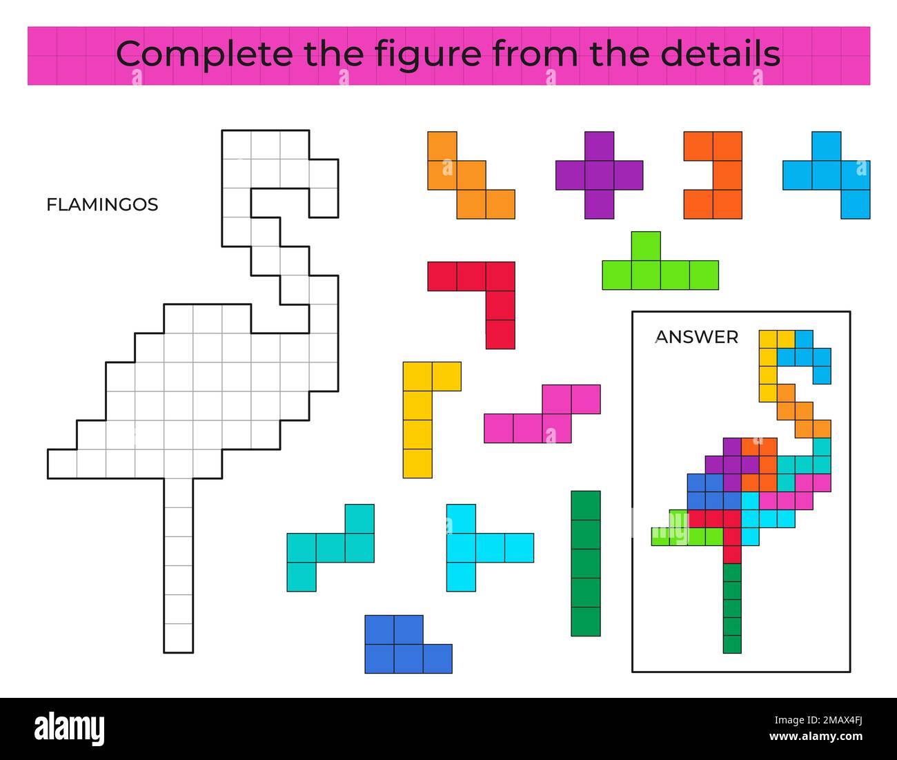 Complete la figura. Juego de puzzle con flamencos. Ilustración del Vector