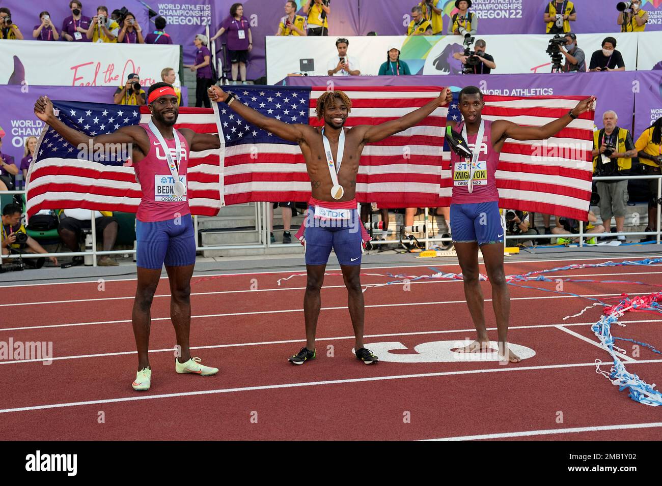 Gold medalist Noah Lyles, of the United States, silver medalist