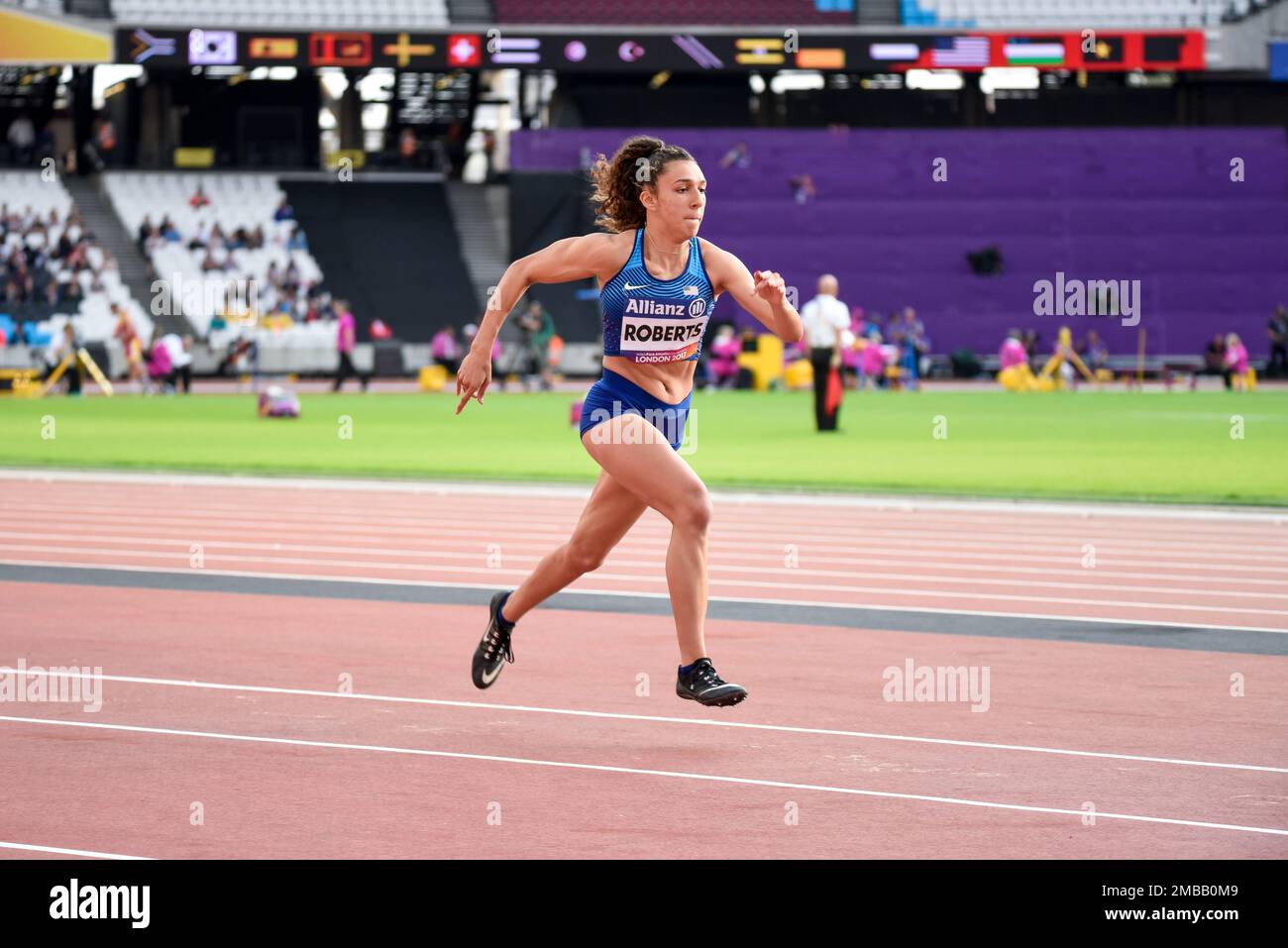 Jaleen Roberts compitiendo en el Campeonato Mundial de Atletismo 2017 salto  de largo T37 en el Estadio Olímpico, Londres, Reino Unido. Atleta  estadounidense. EE.UU Fotografía de stock - Alamy