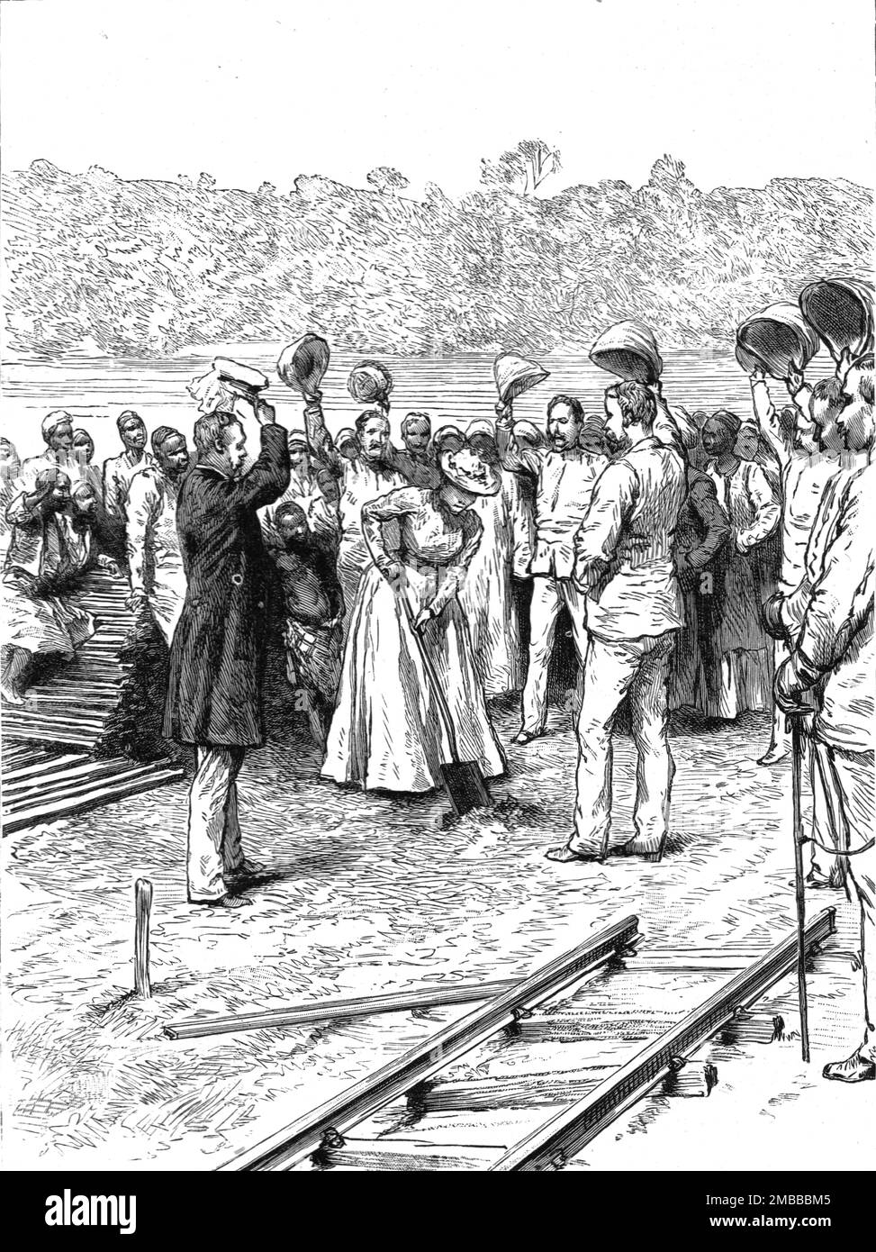 ''El giro de la primera SOD de la Imperial British East Africa Company's Railway, que se extenderá desde Port Reitz, Mombasato KaEnvirondo en el lago Nyanza', 1890. De “The Graphic. Un periódico semanal ilustrado”, Volumen 42. Julio a diciembre de 1890. Foto de stock