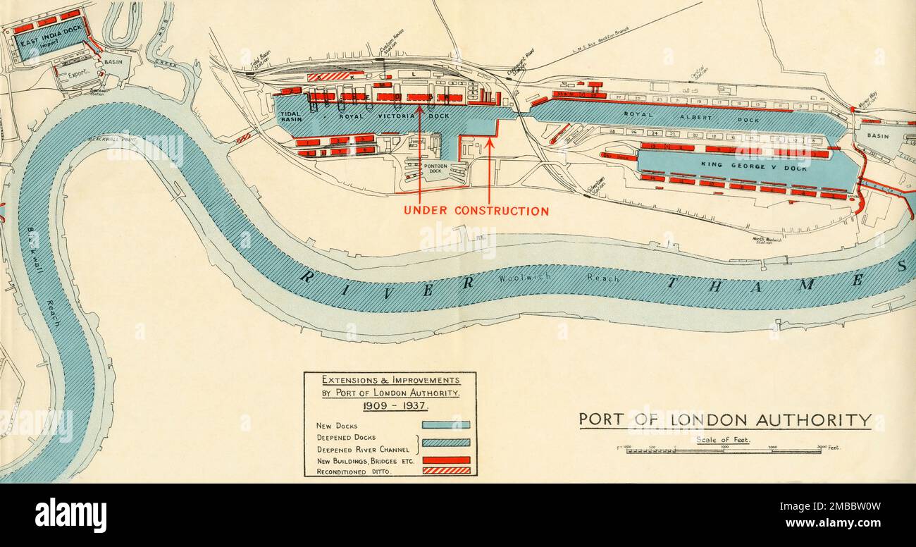 'Port of London Authority Mapa', 1937. El río Támesis en Londres