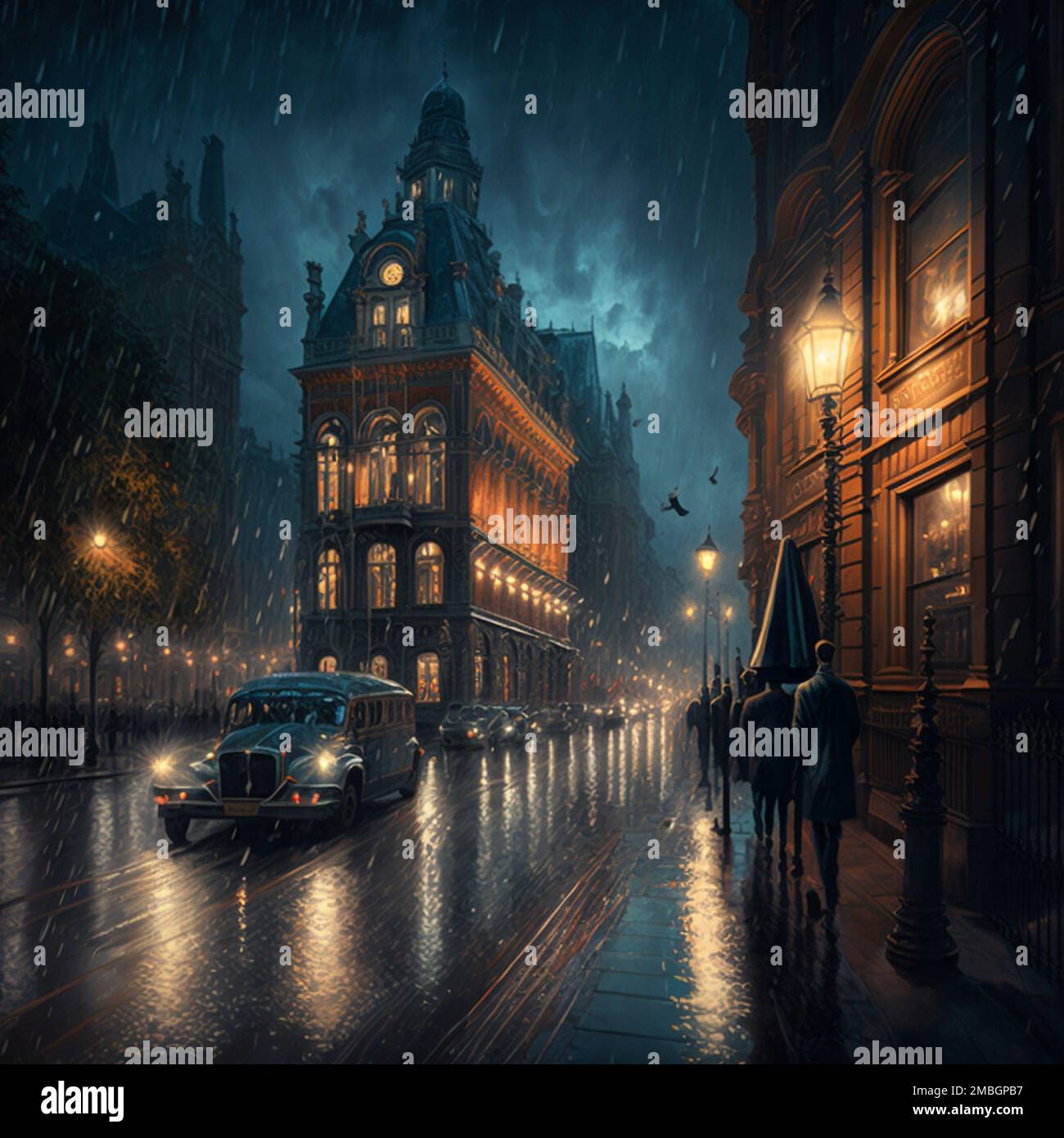 Una ilustración generada por la IA de una ciudad durante un día lluvioso y oscuro por la noche Fotografía de stock - Alamy Una ilustración generada por la IA de una ciudad durante un día lluvioso y oscuro por la noche Fotografía de stock - Alamy