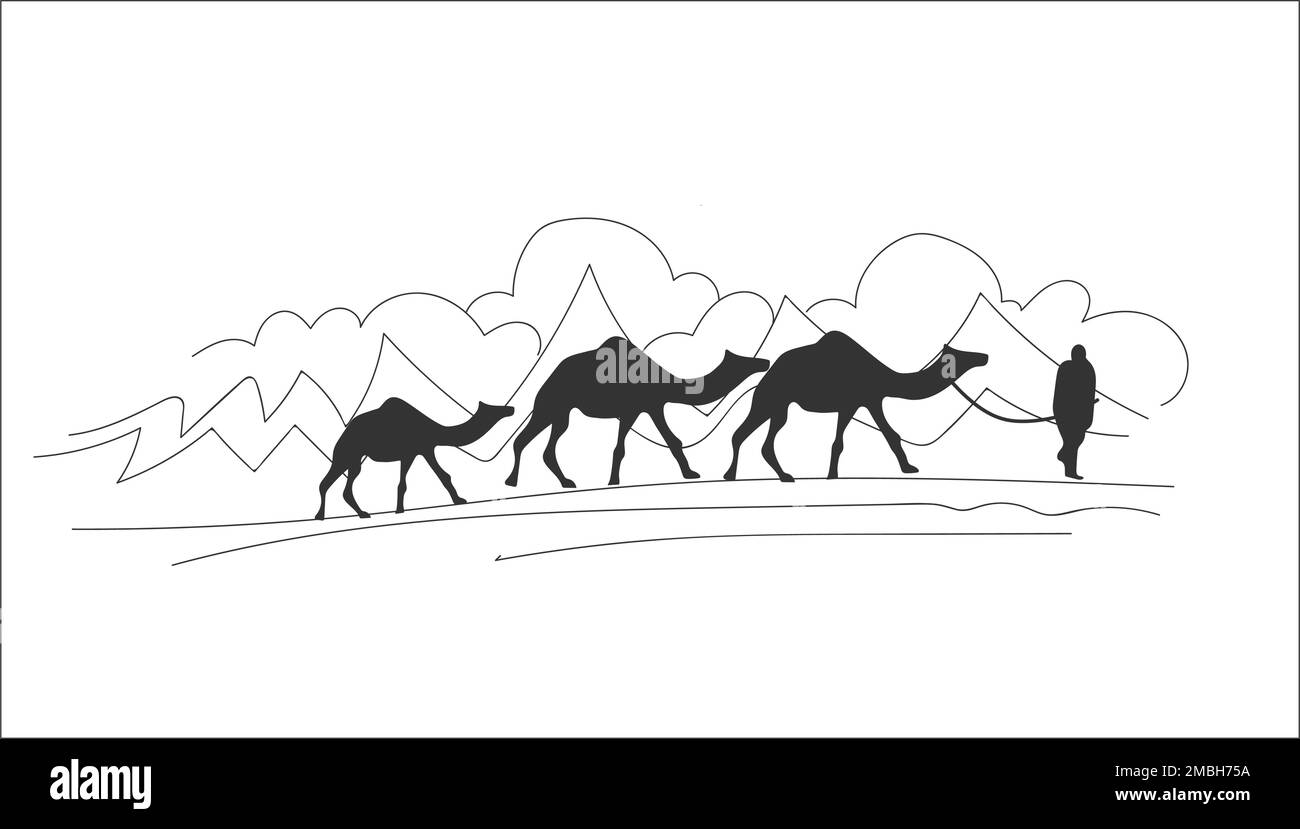 Kuwait desierto camello dibujo ilustración vectorial Ilustración del Vector