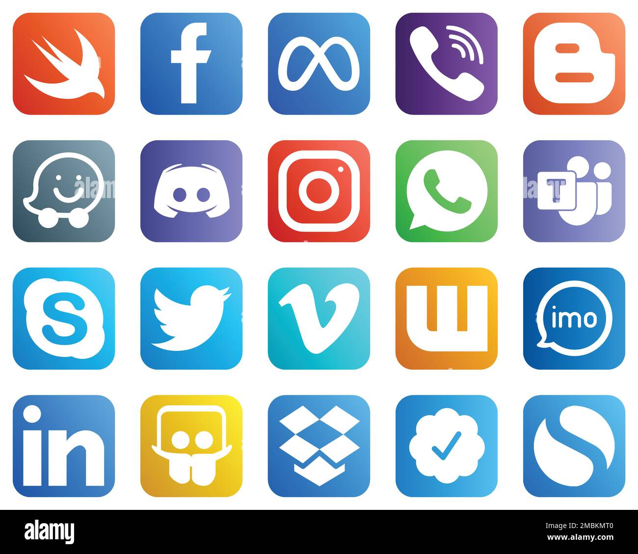 20 iconos de redes sociales de alta calidad como meta. iconos de texto y  discord. Moderno y de alta calidad Imagen Vector de stock - Alamy