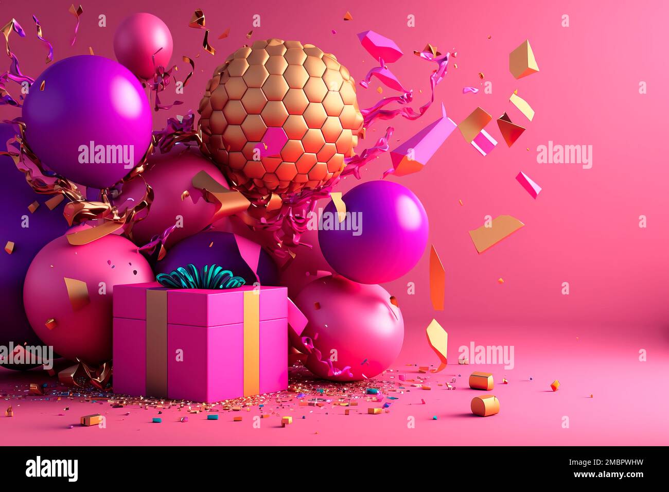 Banner de cumpleaños. Espacio Viva Magenta con regalos y elemento de  decoración de globos para el diseño de saludo IA generativa Fotografía de  stock - Alamy
