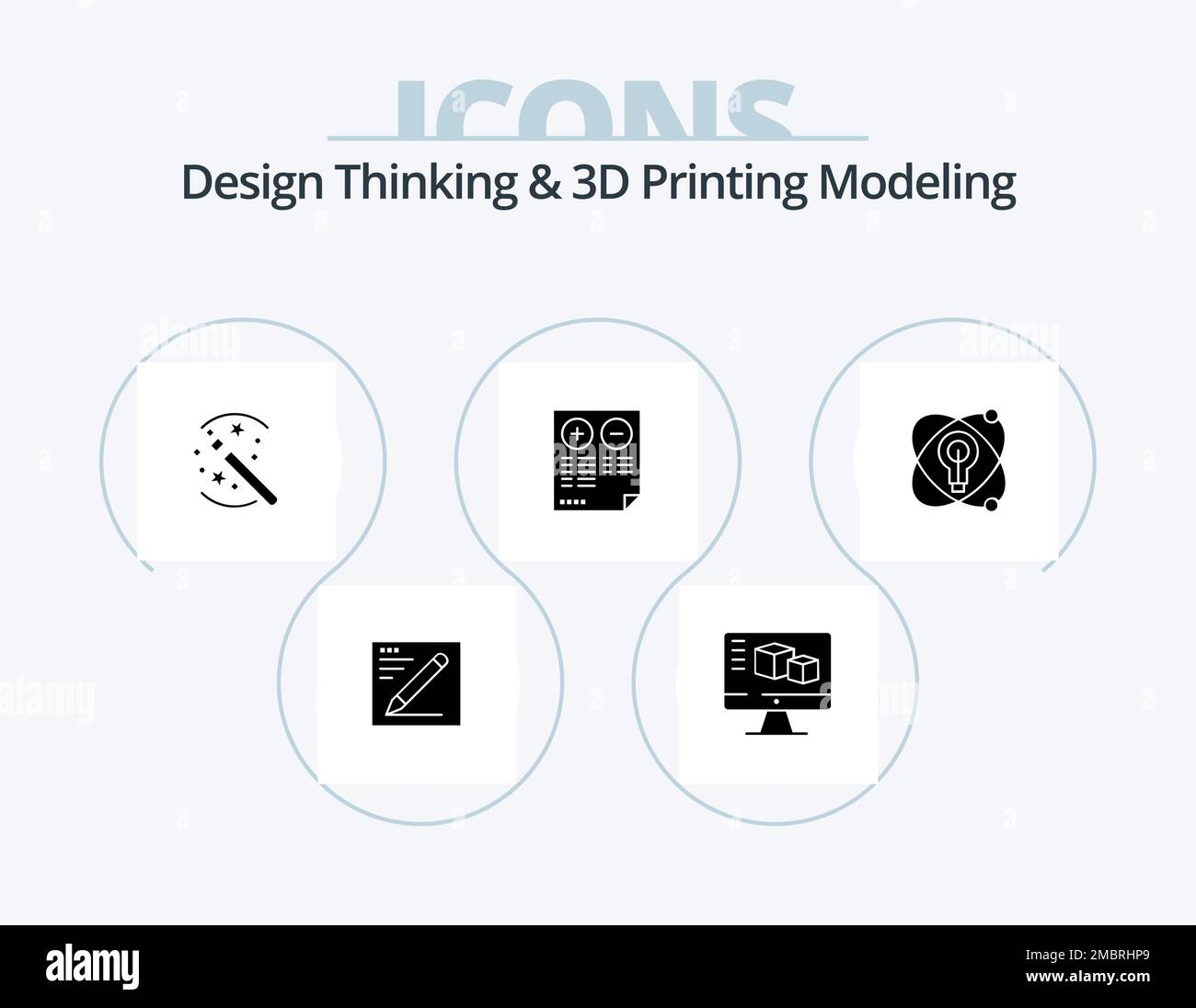Design Thinking y D Impresión Modelado Glifo Icon Pack 5 Icon Design. atom. además. trucos. documento. ventajas Ilustración del Vector