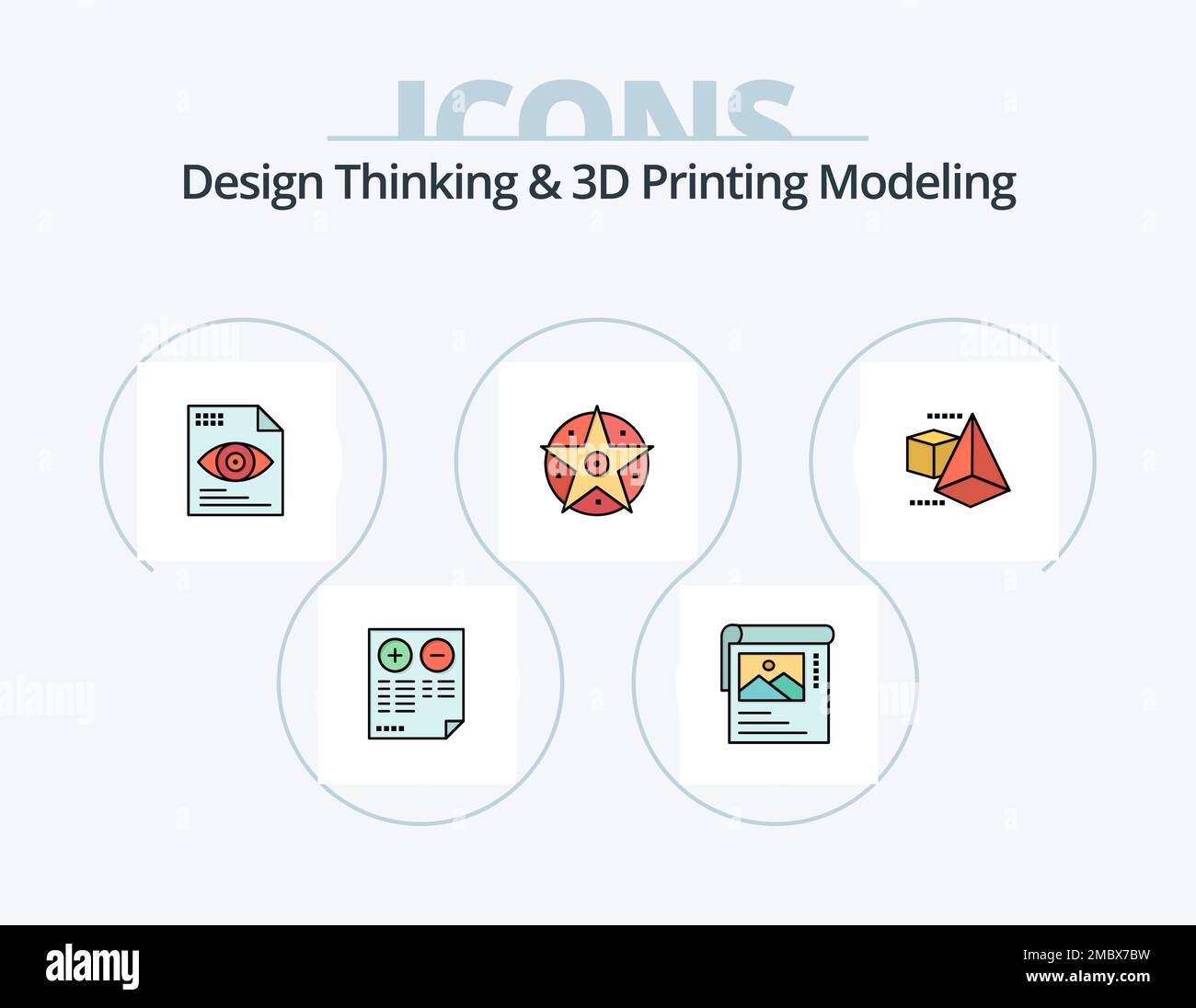 Design Thinking y línea de modelado de impresión D Pack de iconos 5 Icon Design. color. educación. pentáculo. imagen. bastidor Ilustración del Vector