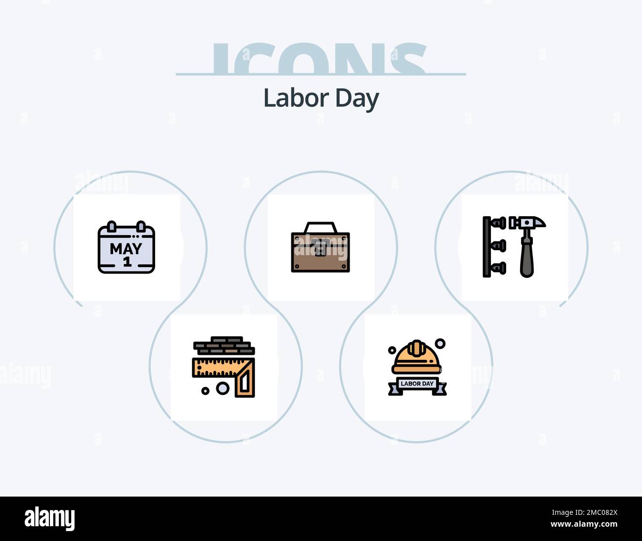 Línea de Día del Trabajo llena Icon Pack 5 Icon Design. bolsa . hora.  erróneamente . día . calendario Imagen Vector de stock - Alamy