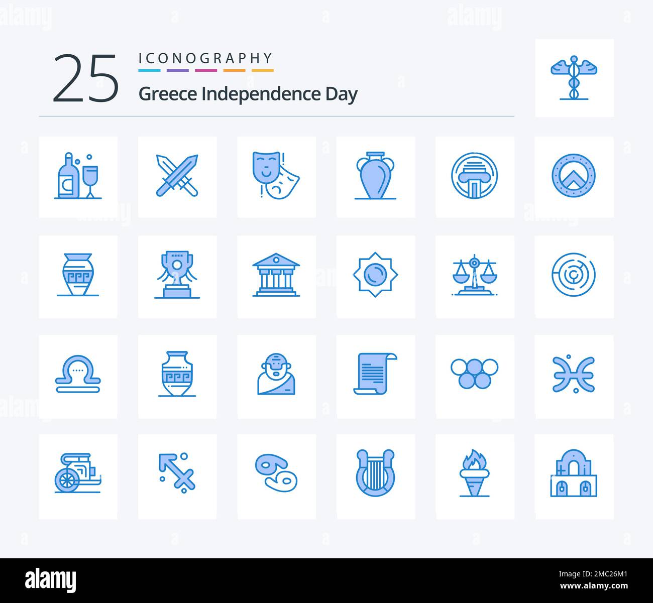 Día de Independencia de Grecia 25 Paquete de iconos de color azul que incluye de escribir. impresora. persona. jarrón. historial Imagen Vector de - Alamy