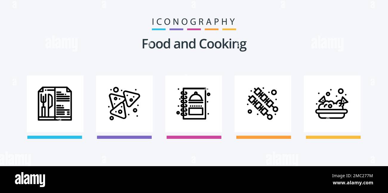 Food Line 5 Icon Pack incluyendo . comida. comida. café. kebab. Diseño de iconos creativos Ilustración del Vector