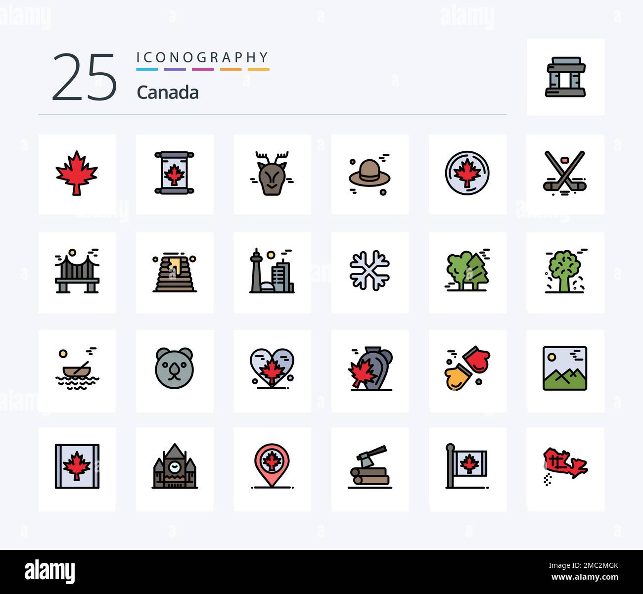 Paquete de iconos rellenos de la línea 25 de Canadá que incluye arce. canadá. ártico. otoño. tapa Ilustración del Vector