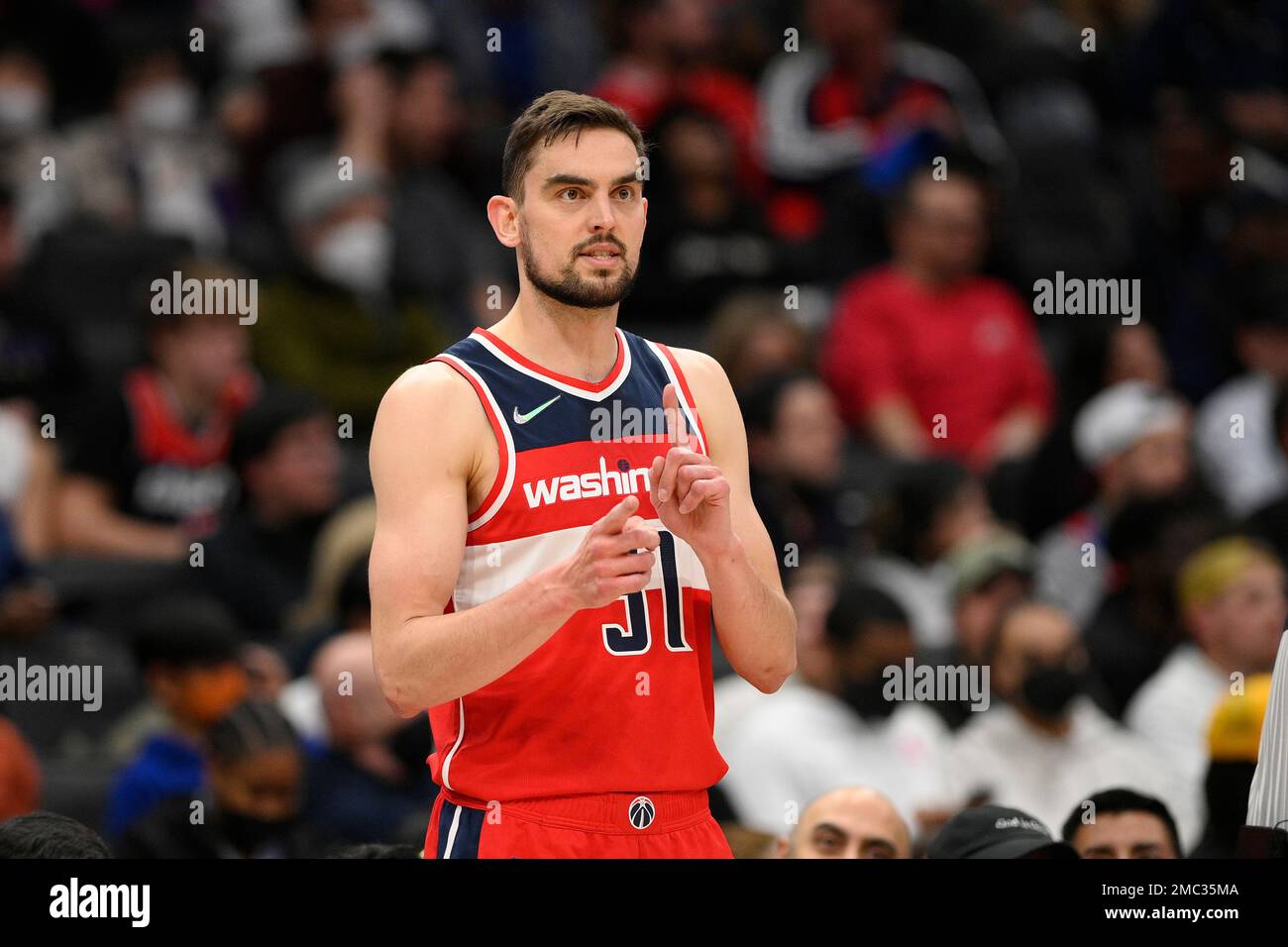 Washington Wizards guard Tomas Satoransky (31) gestures during the second  half of an NBA basketball game