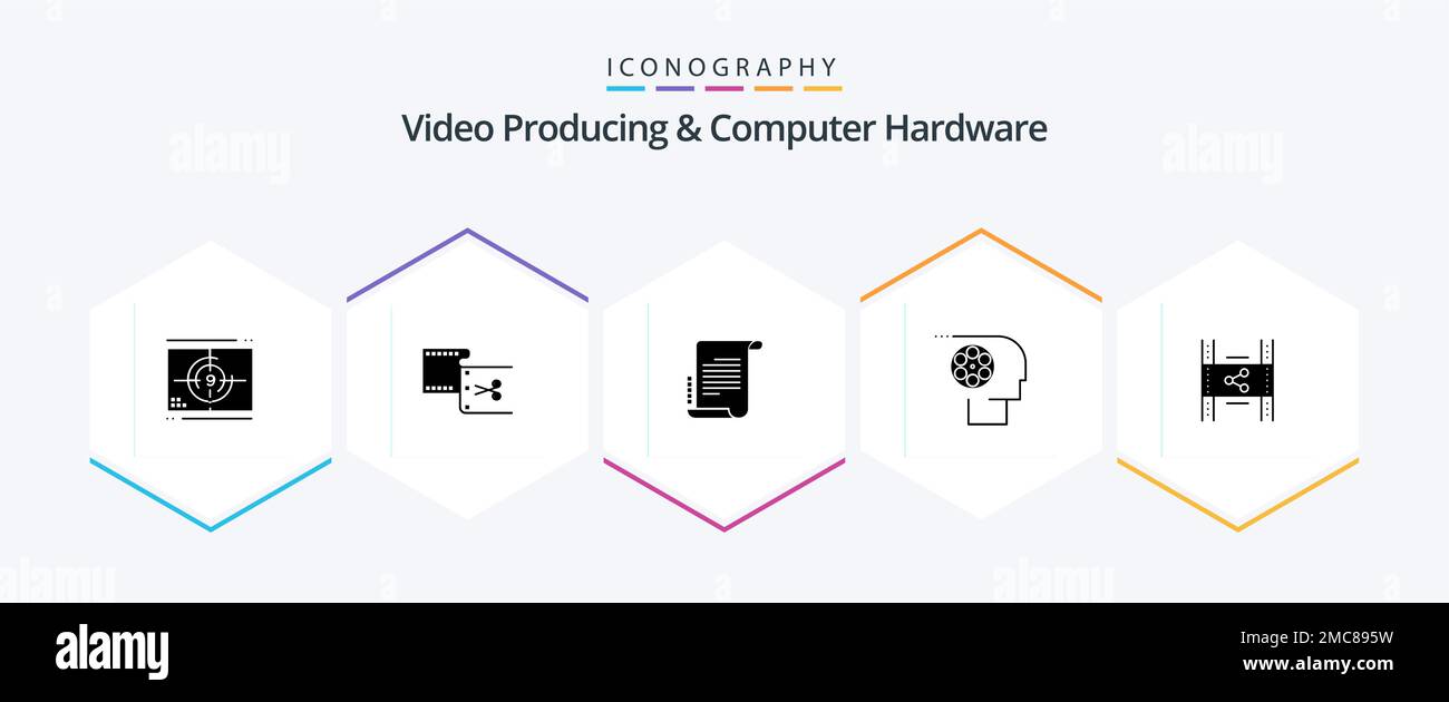 Producción De Vídeo Y Hardware De La Computadora 25 Glifo Paquete De Iconos Incluyendo Película 