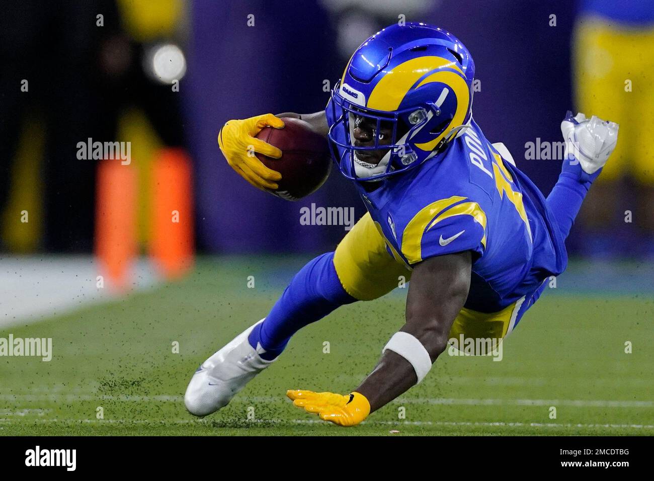 Los Angeles Rams wide receiver Brandon Powell (19) runs against the Arizona  Cardinals during the first half of an NFL wild-card playoff football game  in Inglewood, Calif., Monday, Jan. 17, 2022. (AP