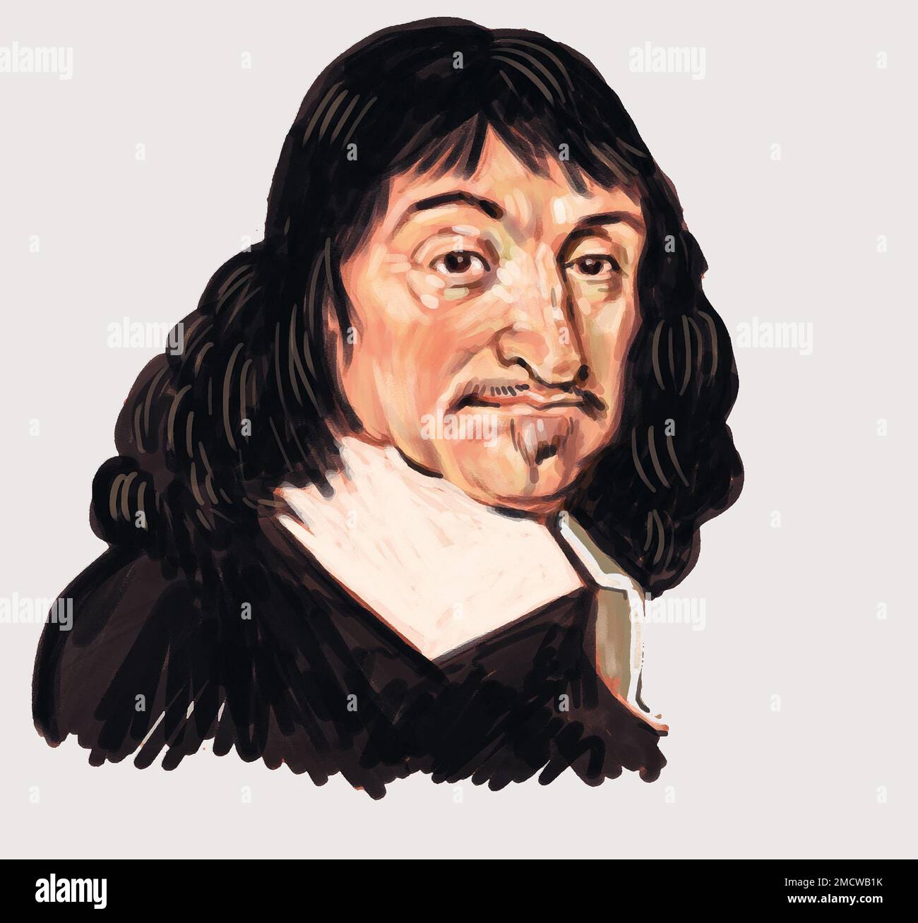Retrato artístico de René Descartes (Renatus Cartesius) filósofo, científico y matemático francés, una figura seminal en la filosofía y la ciencia modernas. Foto de stock