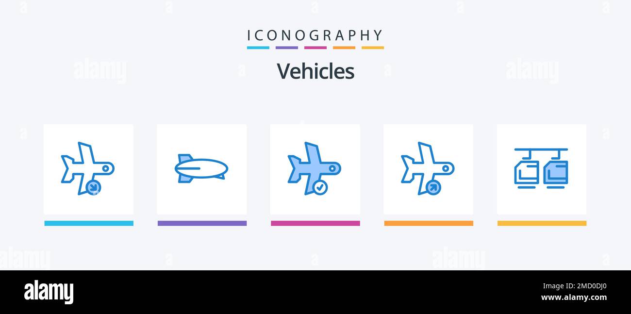 Vehículos Blue 5 Icon Pack incluyendo Take. apagado. vehículos. vuelo. transporte. Diseño de iconos creativos Ilustración del Vector