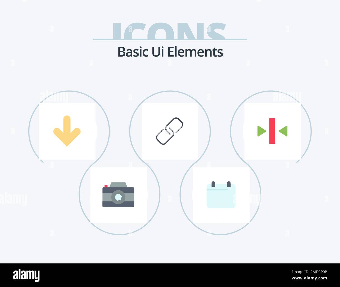Elementos básicos de interfaz de usuario Flat Icon Pack 5 Diseño de iconos. pausa. metal. flecha. pasador. abrazadera Ilustración del Vector