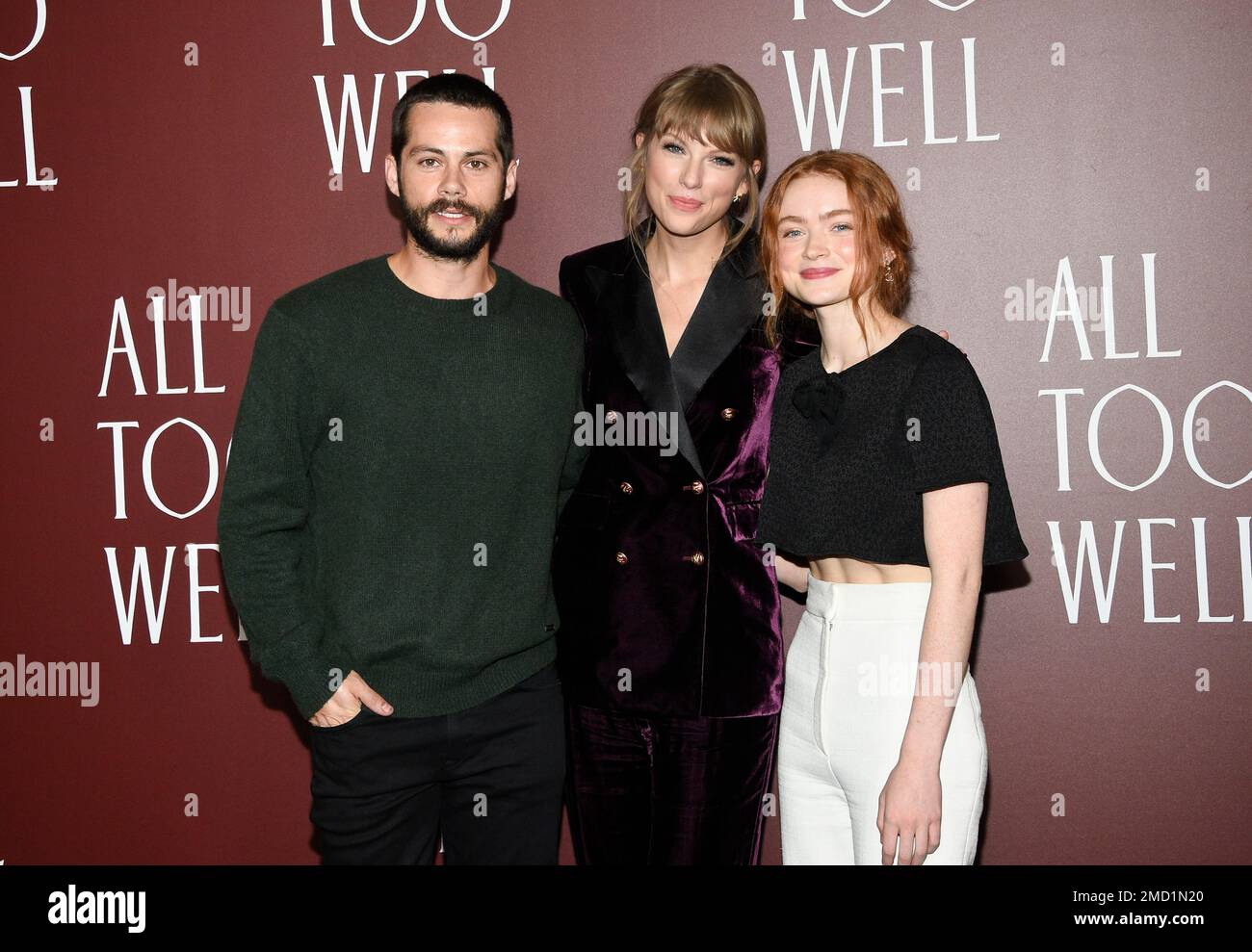 Actor Dylan O'Brien, left, writerdirector Taylor Swift and actor Sadie Sink pose together at a