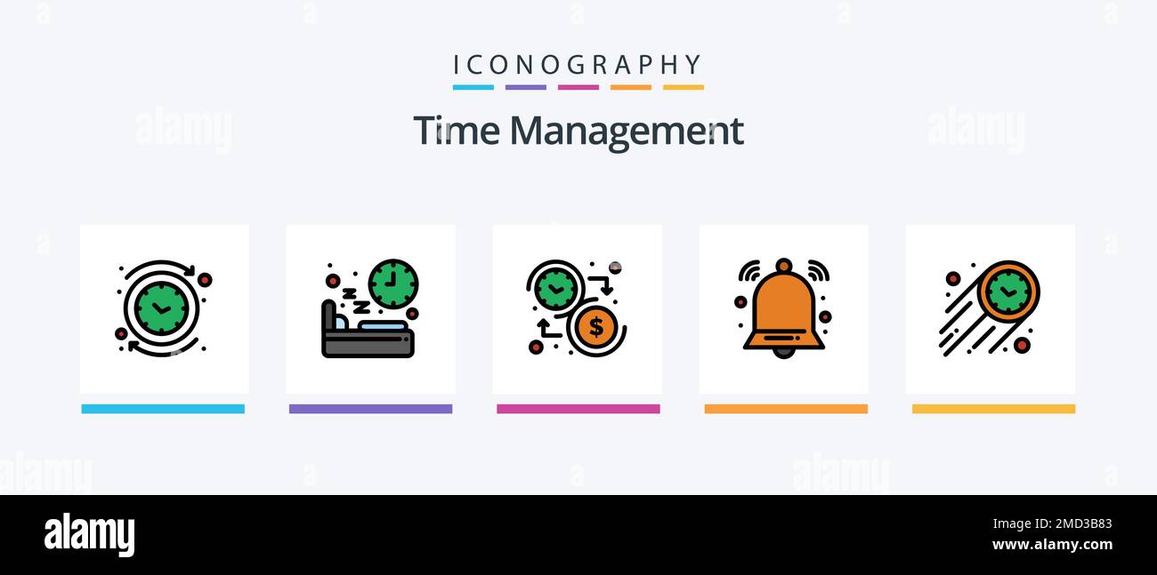 Línea de gestión de tiempo llena 5 Icon Pack incluyendo reloj. aplicación.  pantalla. aprox. hora. Diseño de iconos creativos Imagen Vector de stock -  Alamy