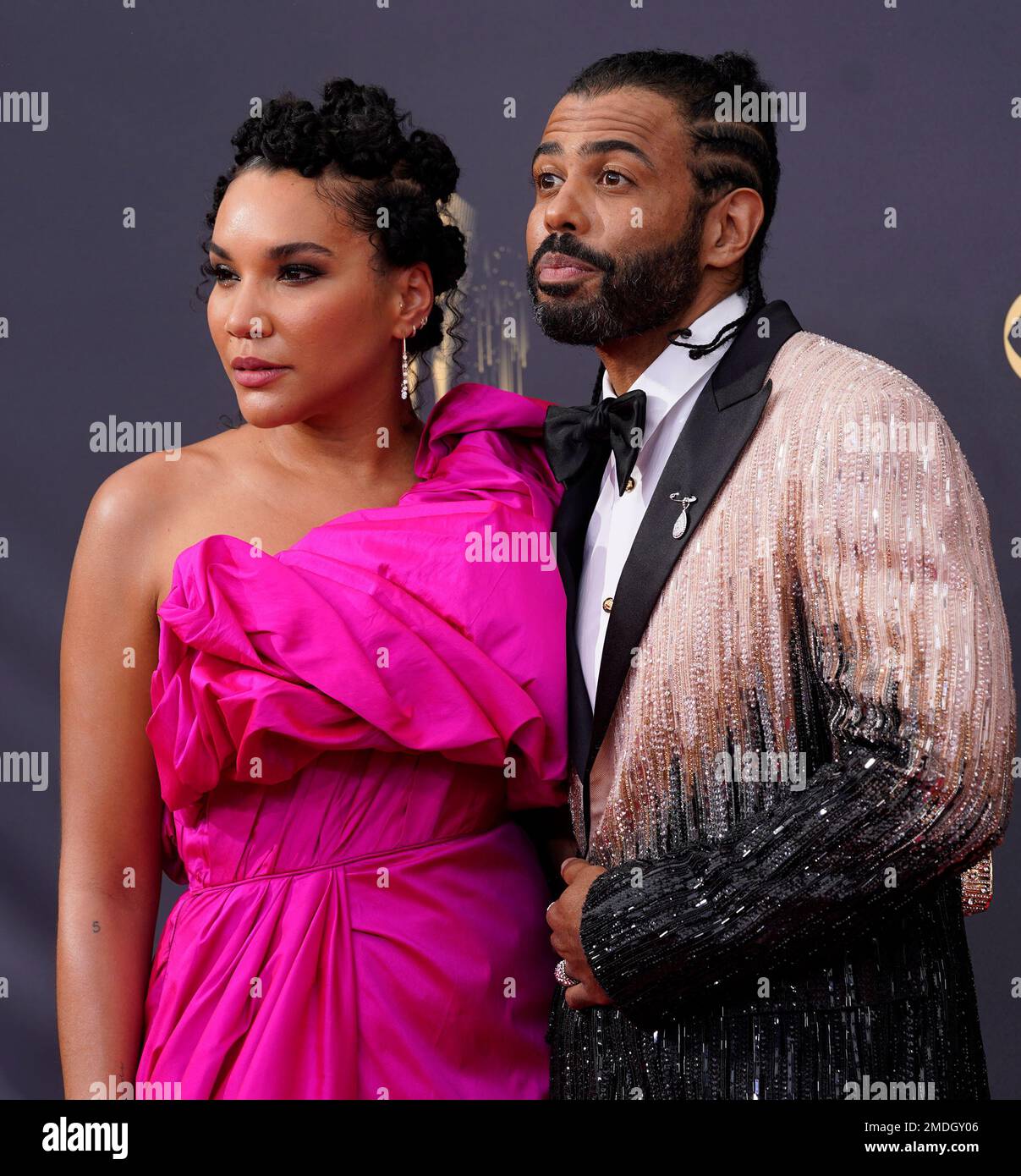 Emmy Raver-Lampman, left, Daveed Diggs arrive at the 73rd Primetime