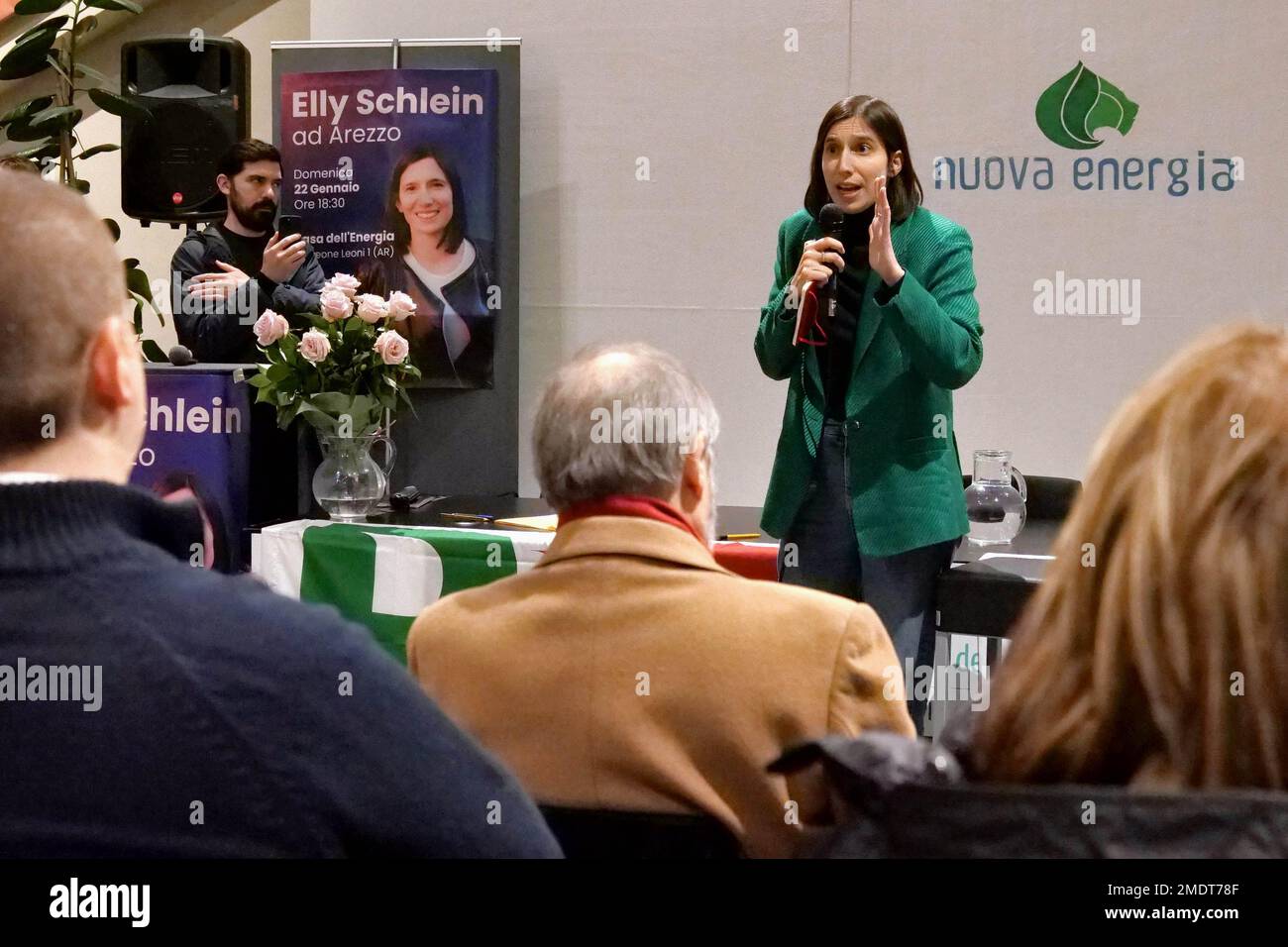 Italia, Arezzo, 22 de enero de 2023: Elly Schlein presenta su candidatura a la secretaria del Partido Demócrata (Partito Democratico) Foto © Daiano Cristini/Sintesi/Alamy Live News Foto de stock