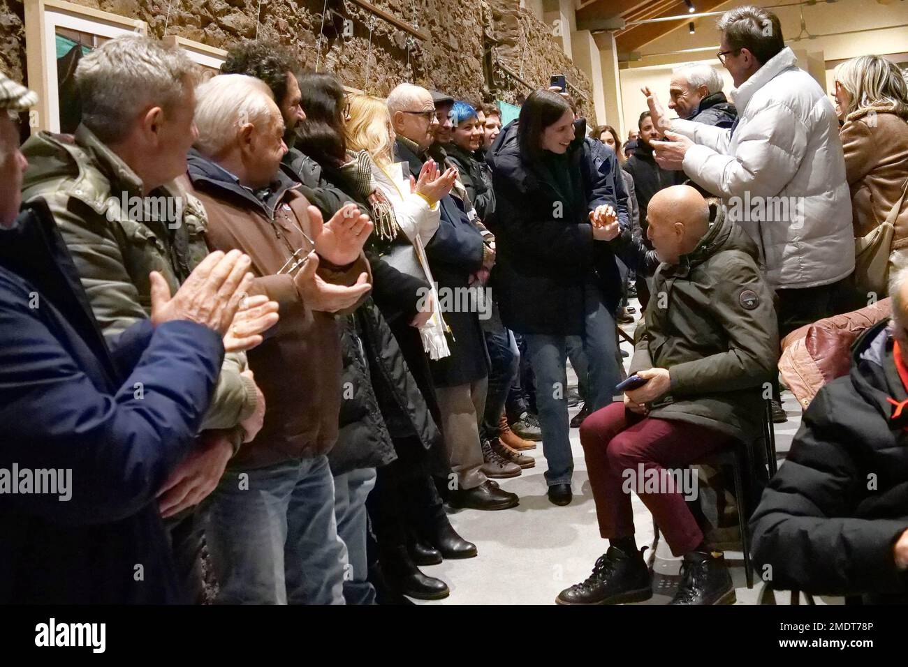 Italia, Arezzo, 22 de enero de 2023: Elly Schlein presenta su candidatura a la secretaria del Partido Demócrata (Partito Democratico) Foto © Daiano Cristini/Sintesi/Alamy Live News Foto de stock