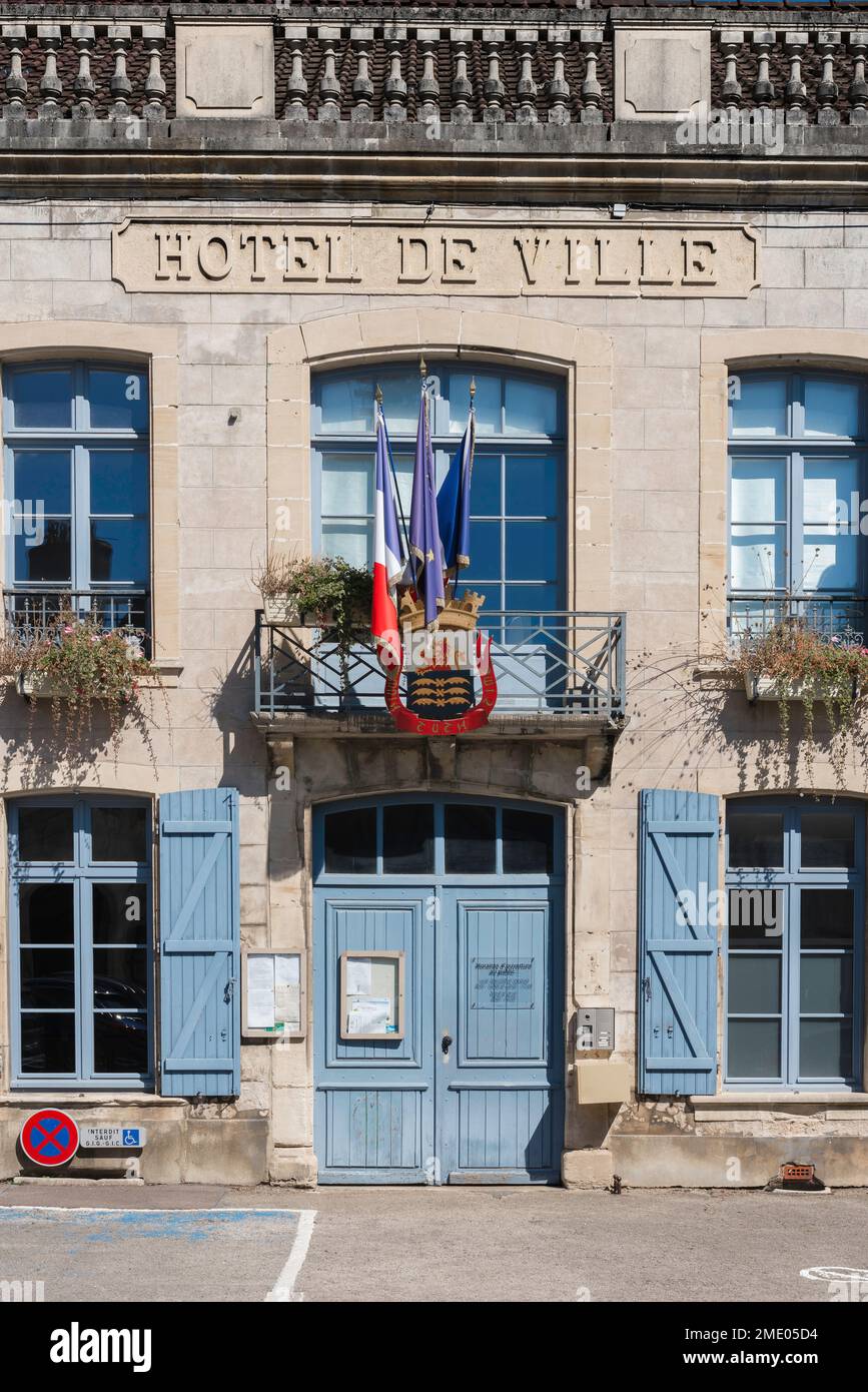 Hotel de Ville Francia, vista en verano de un Hotel de Ville típicamente francés - edificio del ayuntamiento - en una ciudad provincial, Joinville, Haute-Marne, Francia Foto de stock