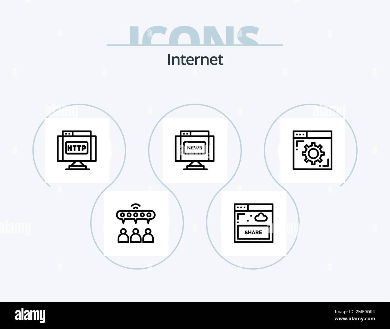 Internet Line Icon Pack 5 Diseño de iconos. bloquear. multimedia. ordenador. internet. flechas Ilustración del Vector