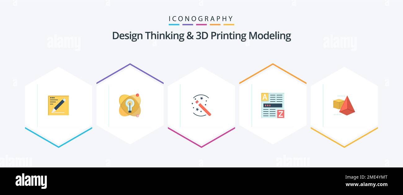Design Thinking y D Printing Modeling 25 paquete de iconos planos incluyendo caja. internet. trucos. código. explorador Ilustración del Vector