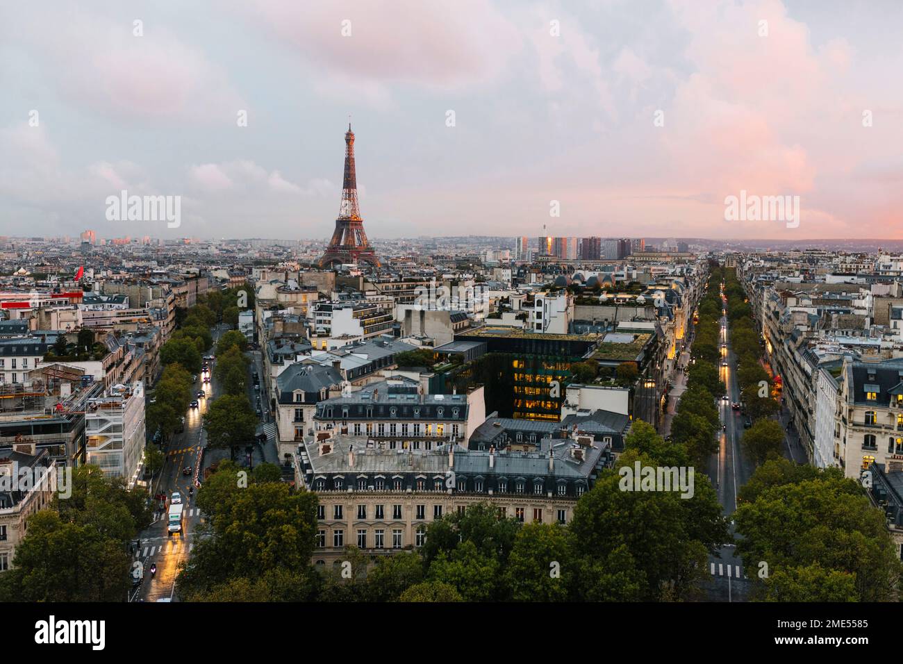 Francia, Ile-de-France, París, horizonte de la ciudad con la Torre Eiffel en el fondo Foto de stock