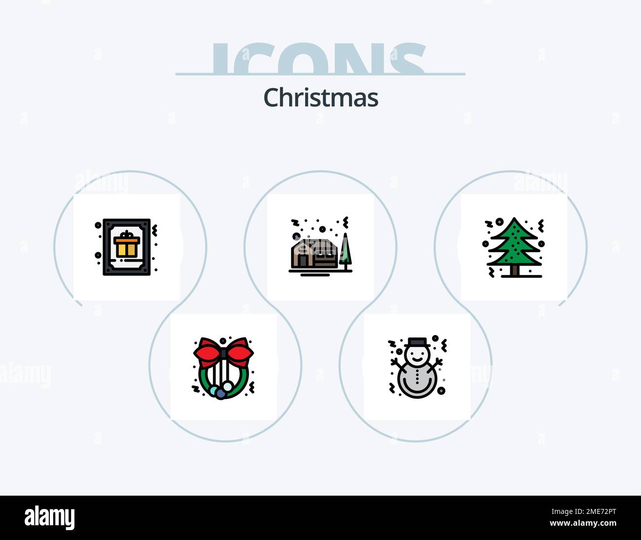 Línea de Navidad llena Icon Pack 5 Icon Design. película. multimedia. ordenador. película. cine Ilustración del Vector