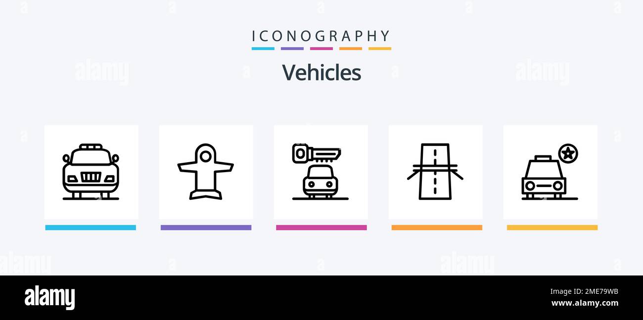 Vehículos Línea 5 Icon Pack incluyendo no. coche. barco. futuro. coche. Diseño de iconos creativos Ilustración del Vector