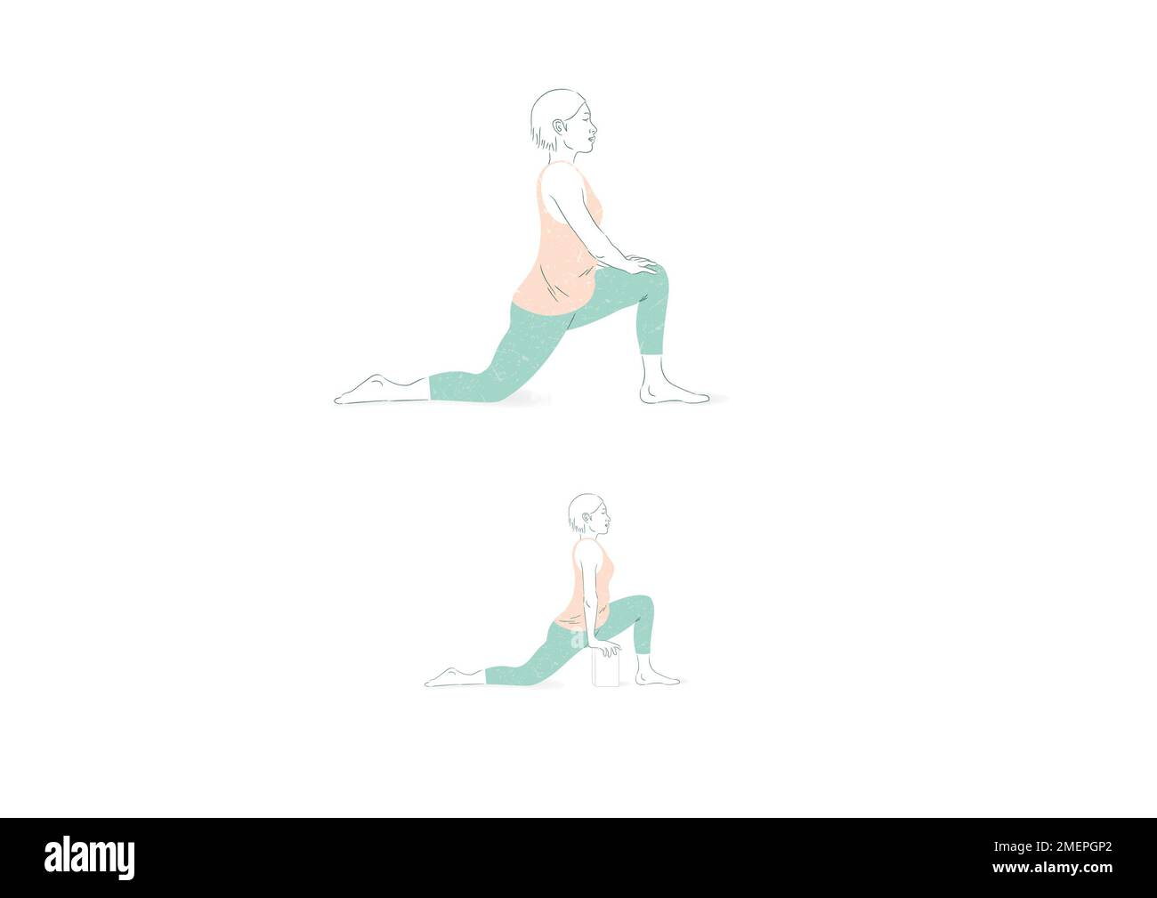 Menopausia natural; Ilustración dibujada a mano Mujer Ejercicio Yoga Poses Foto de stock