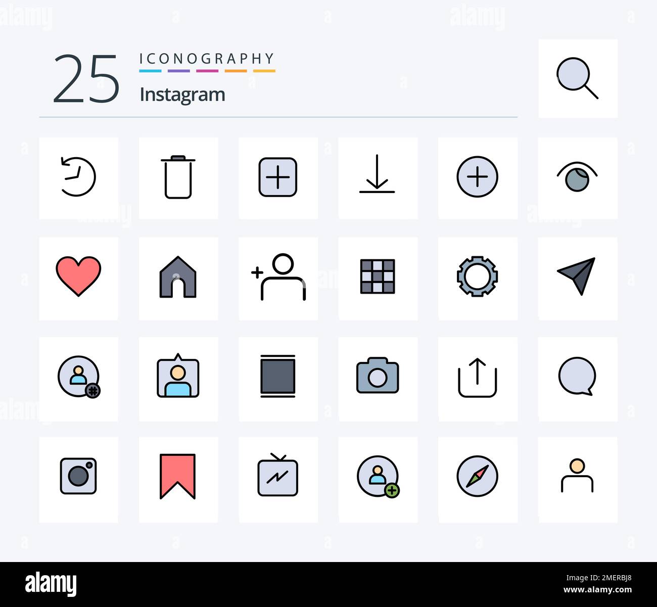 Instagram 25 Línea llena de paquete de iconos incluyendo vista. contacto.  conjuntos. agregar. twitter Imagen Vector de stock - Alamy