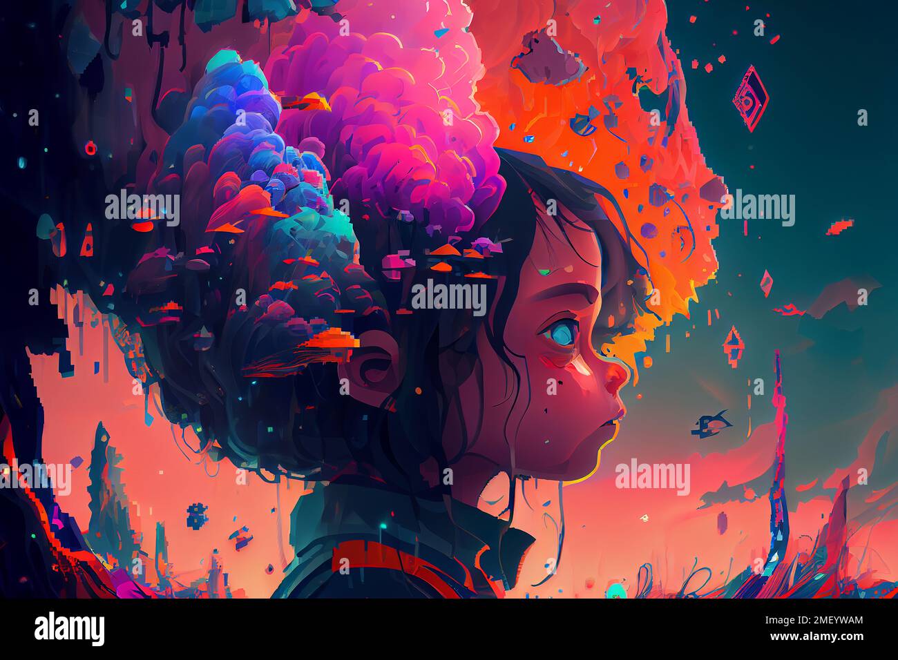 Una ilustración generada por IA de un perfil de una chica anime contra un cielo nublado colorido Fotografía de stock - Alamy Una ilustración generada por IA de un perfil de una chica anime contra un cielo nublado colorido Fotografía de stock - Alamy
